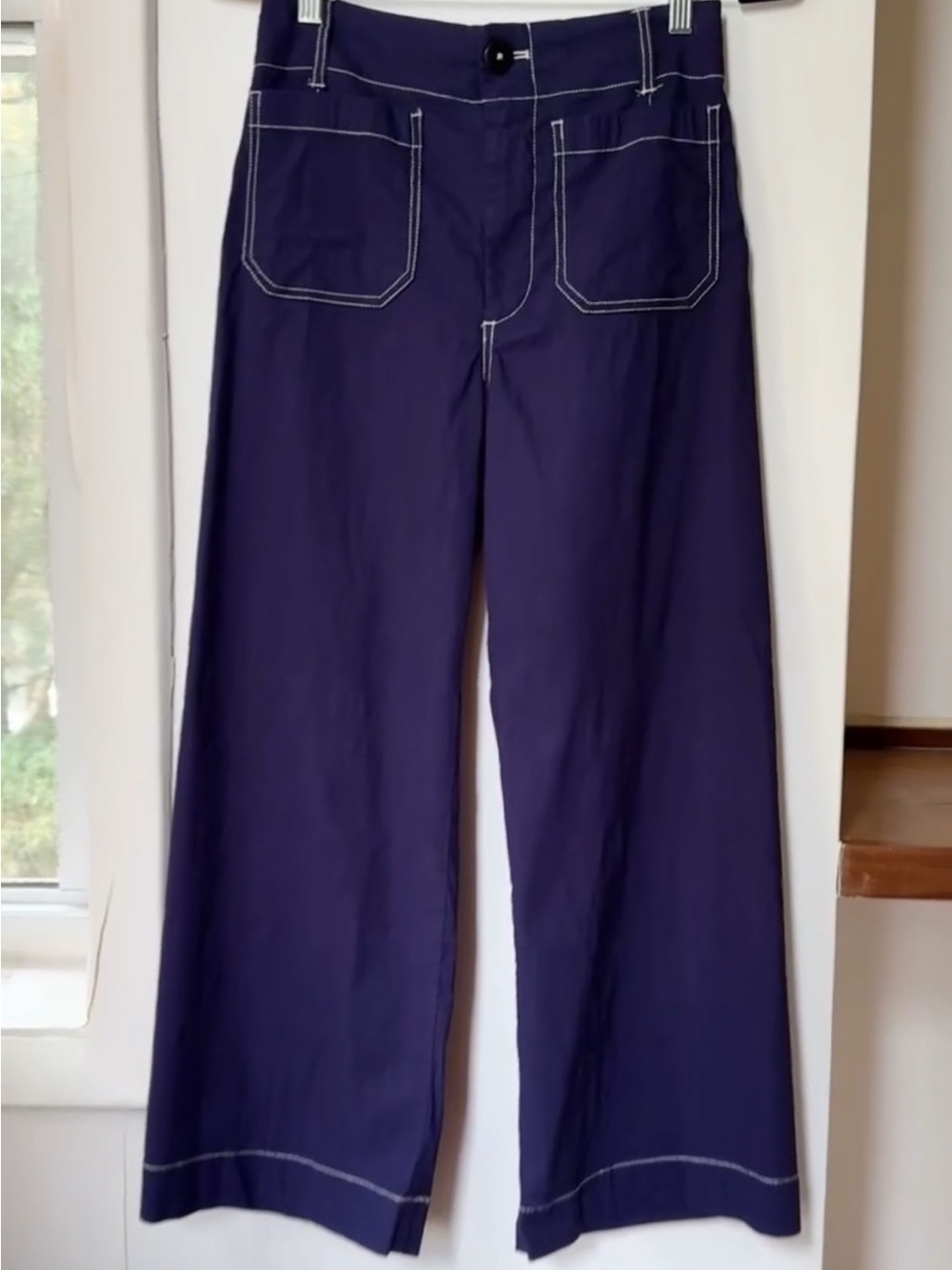 Maeve Colette Anthropologie Wide Leg Purple Pants Contrast Stitching